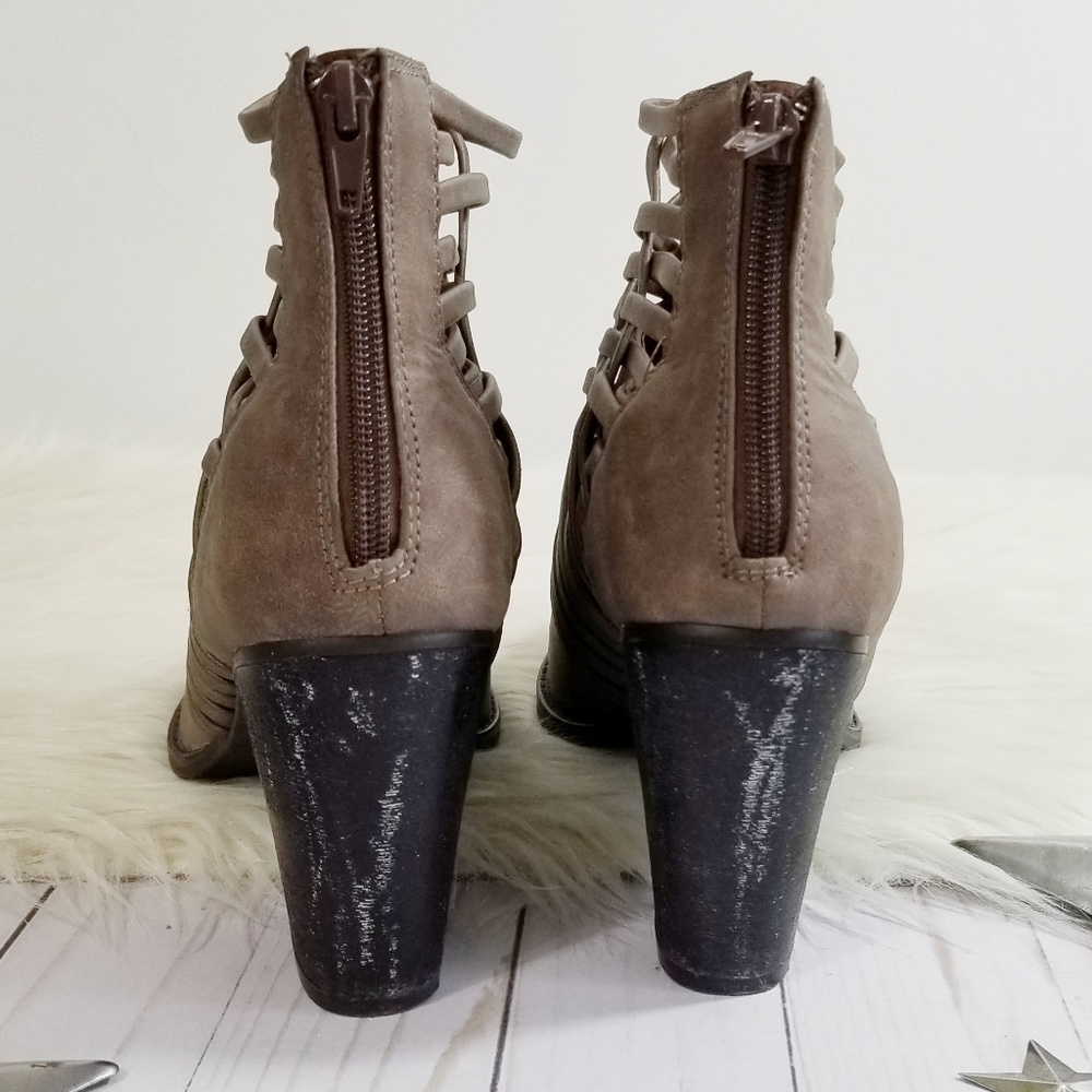 SOLD Faryl Robin strappy cage ankle boots taupe gray 10 - Picture 4 of 8